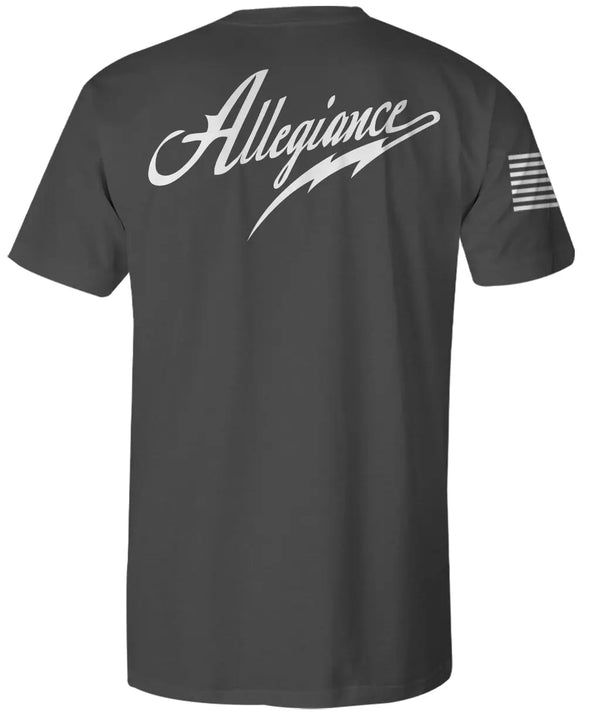 Back of Classic Premium Tee in Dark Charcoal featuring large Classic logo graphic