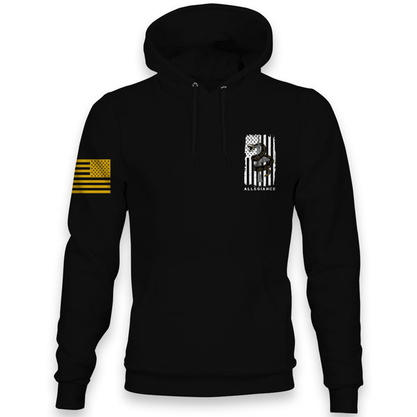 Front view of Allegiance Rattler Hoodie with small chest rattlesnake graphic