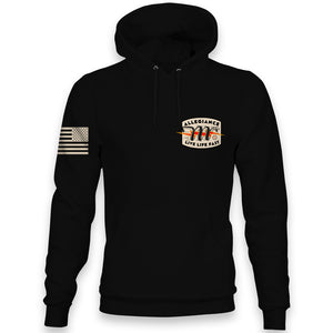 Front view of Allegiance Snake Bite Hoodie with small chest snake design