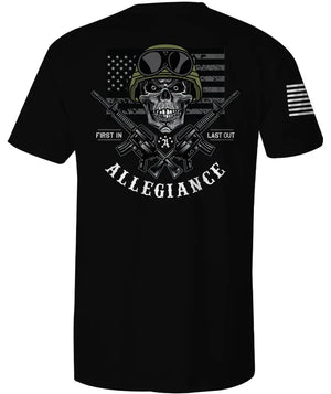 Back of Last Out Tee in black featuring large Last Out logo graphic